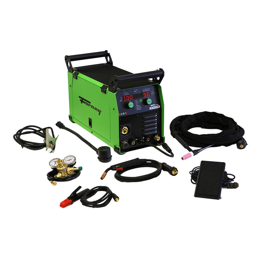 The Forney 190 AC/DC MP is a versatile powerhouse with AC TIG for aluminum, TruSet MIG for easy setup, and a foot pedal for precise control. The Set-and-Forget Despooler prevents wire tangling, making it perfect for fabrication, repair, and industrial use. 