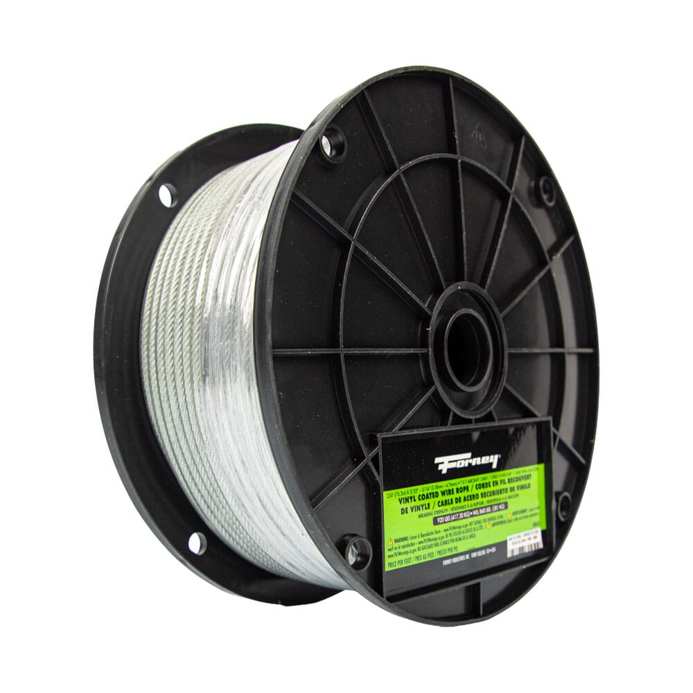 Wire Rope Vinyl Wire Rope, Vinyl Coated, 3/32 in - 3/16 in x 250ft (Full Reel- Priced ...